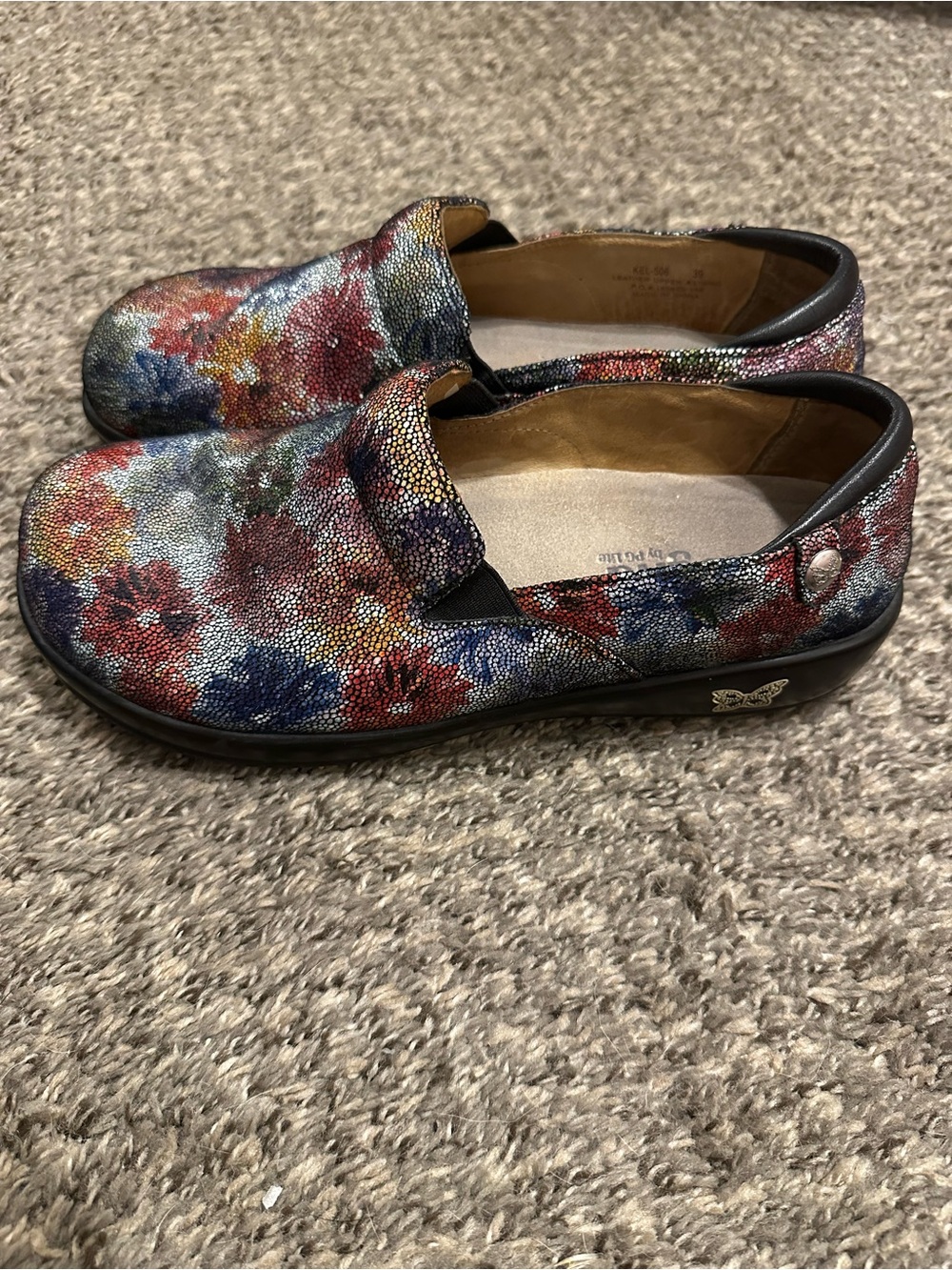 Alegria Floral Multicolor Slip-On Clogs in Red Blue Green - Picture 2 of 7
